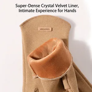 Winter thermal windproof camel gloves featuring ultra-dense plush lining and soft texture