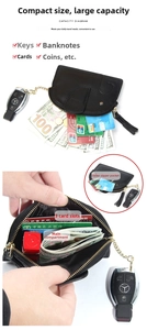 Detailed interior view of black leather elephant coin purse with card slots and key ring