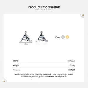 Classic S925 sterling silver triangle zircon stud earrings in silver and gold finishes