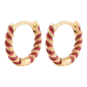 Elegant gold-plated twisted hoop earrings with deep red enamel inlay for women
