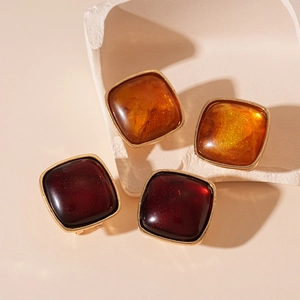 Vintage Square Resin Stud Earrings Geometric Style With 925 Sterling Silver Earring Post Retro For Women
