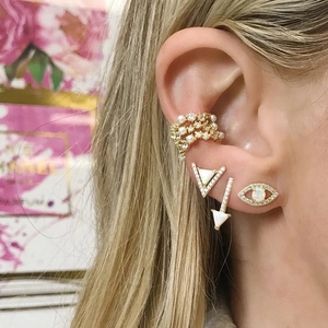 Luxe gold V-shaped earrings with micro-pave diamonds and opal stones for women
