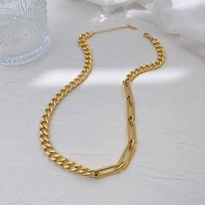 Minimalist Stainless Steel Geometric Splicing Cuban Link Chain Necklace For Women Men Fashion Hip Hop Streetwear Jewelry