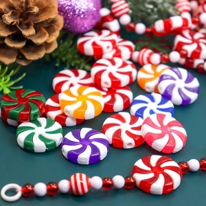Christmas peppermint candy stripe resin beads for DIY holiday jewelry making