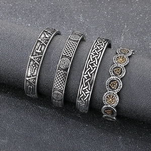 Vintage Stainless Steel Men Cuff Bracelet Nordic Viking Rune Celtic Knot Freemasonry Design Jewelry