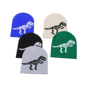 Kids Knitted Beanie Hat Acrylic Warm Winter Windproof Dinosaur Skeleton Jacquard Streetwear For Boys Girls