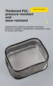 Detail view of thickened waterproof PVC cosmetic bag with black trim and zipper