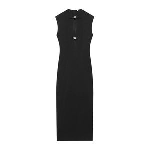 Sexy Figurbetontes Maxikleid Ärmellos Hollow Out Strass Schnalle Schlitz Saum Slim Fit Elegant Unifarbe Damenbekleidung