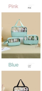 Detail of waterproof PVC and canvas拼接 toiletry bag with durable wide handle