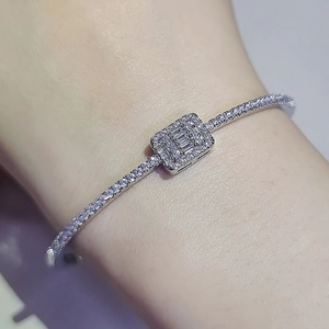 Elegant silver rectangle bracelet featuring pavé set sparkling stones for women