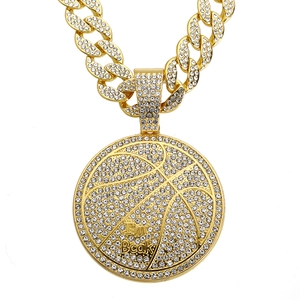 Hip hop golden basketball pendant necklace with iced out rhinestones and I'm Bcak engraving