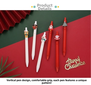 Set of 6 Christmas gel pens with 3D Santa and Reindeer toppers on festive background