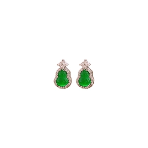 Elegant emerald green gourd studs with cubic zirconia in silver-tone finish
