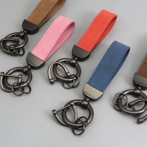 Suede leather car keychains with anti-loss hardware in multiple stylish colors