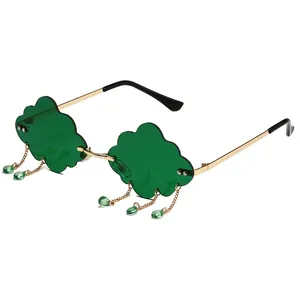 Cloud-shaped green glasses with gold chains and beaded tassels for St. Patrick's Day