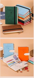 Detailed interior of RFID passport holder with card slots, zipper pocket and elastic strap