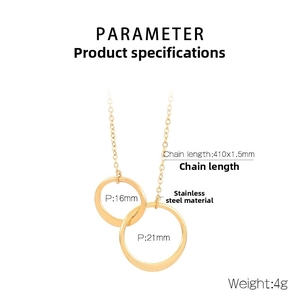 Technical specs for gold interlocking double ring necklace in stainless steel