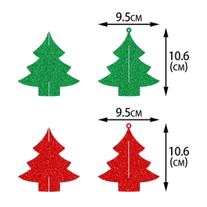 Red and green glittery 3D Christmas tree hanging ornaments with 9.5x10.6cm dimensions