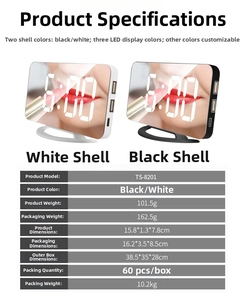 Detail view of mirror LED digital alarm clock TS-8201 with black and white shell options