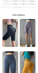 Size chart and close-up of high-waisted seamless scrunch butt lifting workout shorts