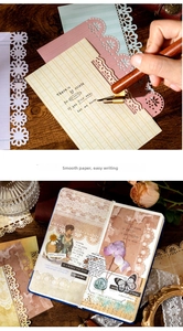 Close-up of vintage hollow lace paper and aesthetic collage materials for journaling