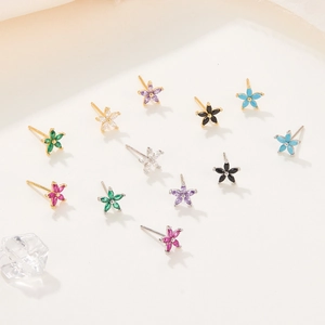925 silver petal stud earrings with colorful cubic zirconia and elegant crystal ice decor