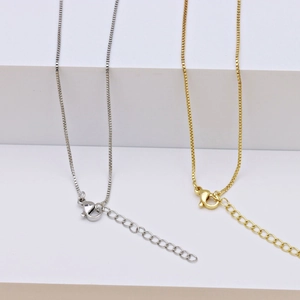 Universal 18k gold and silver plated box chain necklace with adjustable extender and clasp