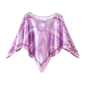 Damen-Set mit lila geometrischem Print-Cape-Top und fließendem Maxirock aus Satin