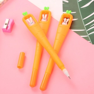 Cute carrot-shaped gel pens with bunny toppers for students and office stationery