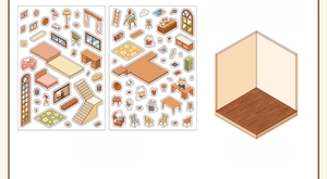 DIY 3D miniature Forest Hostel sticker set with PET decals and pop-up scenery card