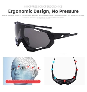 Ergonomic design detail of cycling sunglasses showing facial fit and pressure distribution