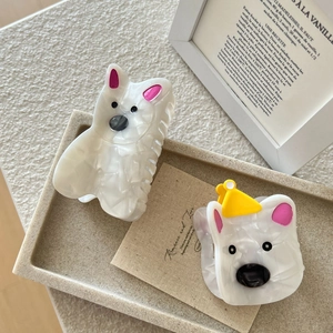 Cute Cartoon Animal Dog Acetate Hair Claw Clip For Women Artificial Pearl White Bear Shaped Shark Clip Fashion Hair Styling Accessories