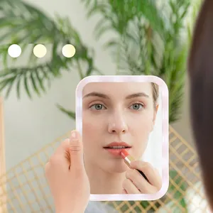 Square LED makeup mirror with smart touch and three light modes for travel use