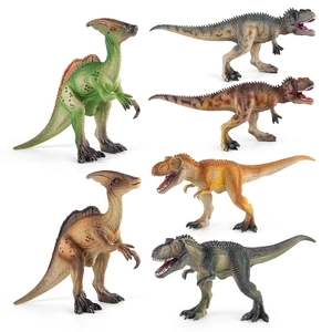 Set de 6 figuras de dinosaurios realistas con modelos de T-Rex y Parasaurolophus