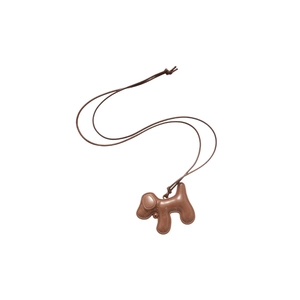Collier avec pendentif chiot marron minimaliste en cuir cousu et cordon élégant