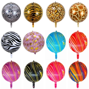 Round Sphere 4D Balloons Aluminum Foil Animal Print Marble Pattern For Birthday Party Decoration Self Sealing Reusable