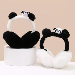 Cute panda plush earmuffs for winter warmth featuring a foldable design for kids and adults