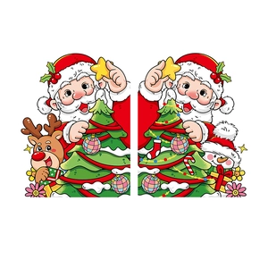 Christmas tree wall stickers featuring cartoon Santa Claus, reindeer and snowman decals