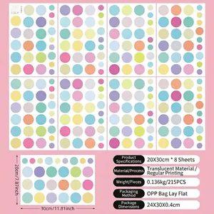 Dettaglio del set di 8 fogli di adesivi murali a pois colorati per camera bimbi