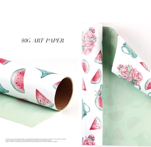 Detail of 80g art paper with watercolor watermelon and flower pattern for gift wrapping