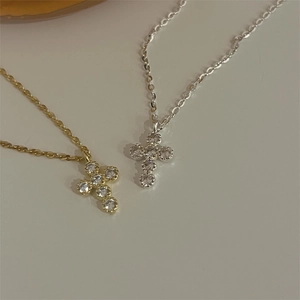 Elegant 925 silver cross necklaces in gold and silver finish with sparkling zircon stones