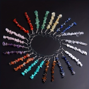 Handmade drop earrings with natural colorful tumbled stones in a radial circular layout