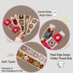 French vintage knit floral headband with non-slip soft teeth for girls hair styling