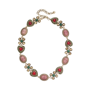 Vintage Baroque gold necklace with red heart, flower motif and cameo portrait charm