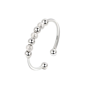 Adjustable S925 sterling silver spinning bead ring for anxiety relief and modern fashion