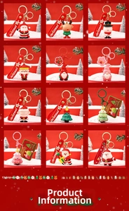 Collection of 12 festive PVC Christmas keychains with silicone straps and metal hooks