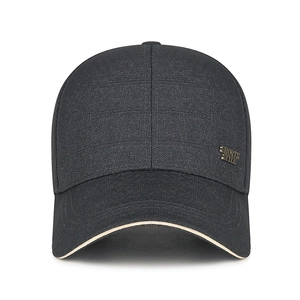 Classic black baseball cap with SPORTS metal badge and contrast sandwich peak detail