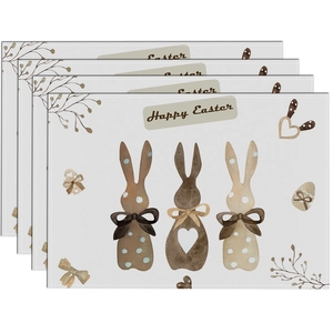 Set of 4 Easter linen placemats with Happy Easter text and cute bunny watercolor prints