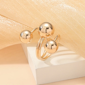 Elegant multi-layer adjustable gold ball ring with three polished beads on display