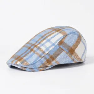 Plaid Flat Cap 100% Cotton Retro British Style Breathable Ivy Cap Adjustable Newsboy Hat For Men Women
